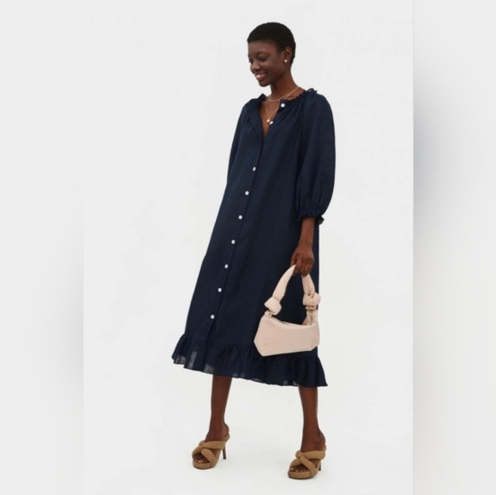 Sleeper 100% linen navy lounge dress - Picture 2 of 13